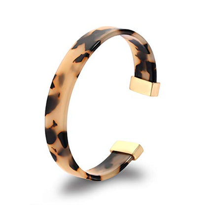 Open Cuff Bracelet Statement Acrylic Resin Lucite Cuff Bracelet Minimalist Tortoise Shell Bangles Bracelet Adjustable Lightweight Bangle - color: Leopard
