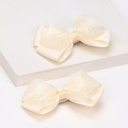 KISZU 4.5 Inch Flower Hair Bows Clips Mermaid Pearl HairPins for Girls Children Teens and Women - color: Yellow