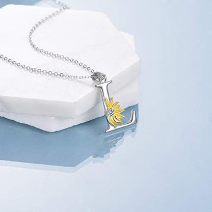 POPLYKE Initial Sunflower Necklace for Women 925 Sterling Sliver Sunflower Pendant Necklace Letter Initial Pendant Chain - style: Sunflower L