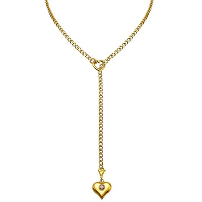 Heart Layer Pendant Necklace for Women, Adjustable Slip Chain with Colorful Gemstone & Heart Clasp - color: Gold-Purple
