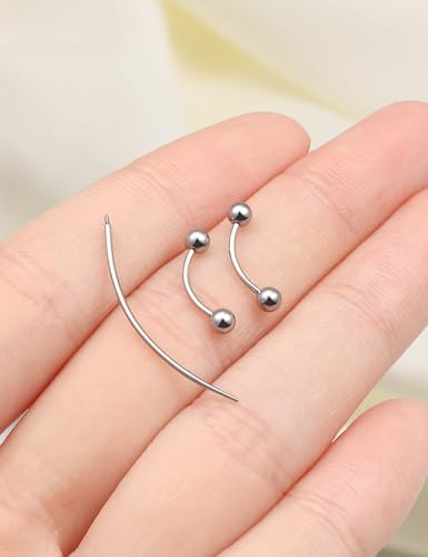 Eyebrow Piercing Jewelry F136 Titanium Internally & externally Threaded Curved Barbell Vertical Labret Lip Jewelry Ear Rook Navel Belly Button Ring Women Men 20g 18g 16g 6mm/8mm/10mm/12mm - color: 8mm 20G Internal Thread Titanium Ball Eyebrow Rings
