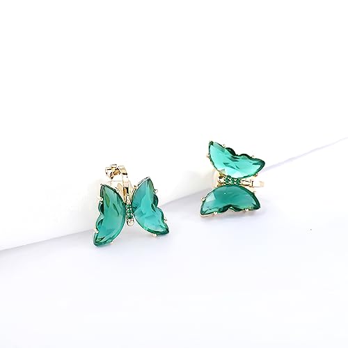 YOQUCOL Butterfly Shape Crystal Clip On Earrings Non Pierced Golden Stud for Women - color: Green