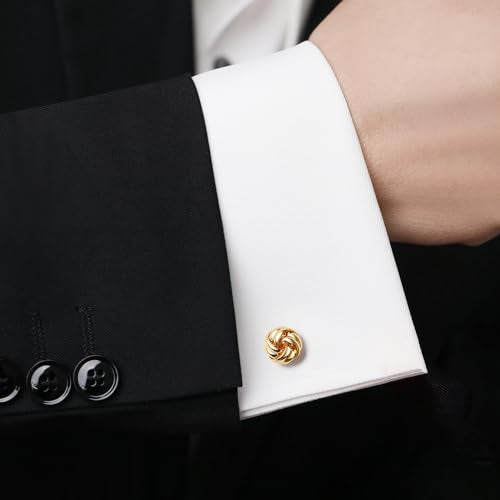 HONEY BEAR Twist Knot Cufflinks for Men Wedding Business | Tarnish-Resistant, Steel-Plated Copper Base, Gift Box, for Groomsmen, Father, Husband, Anniversary, Formal Events - style: Shinny Gold