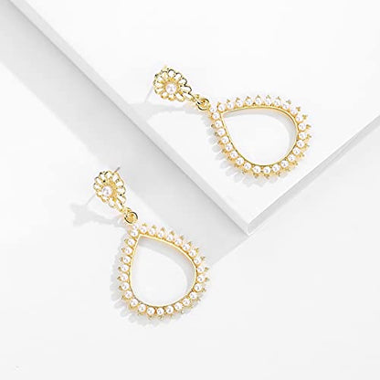 Flower Teardrop Bridal Wedding Dangle CZ Earrings in Silver/Gold Tone for Women Girl Bride Gift … - color: Fashion style 6