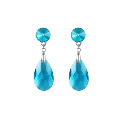 Round and Teardrop Crystal Stud Dangle Earrings Hypoallergenic Gold Plated Birthstone Drop Earrings Trendy Evening Prom Pageant Jewelry Gift for Women - color: light blue
