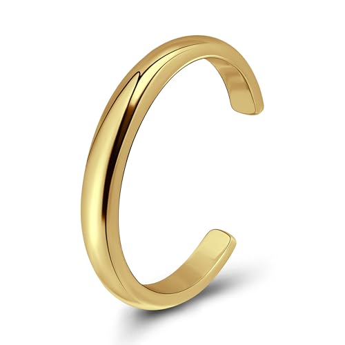 Hoops & Loops 925 Sterling Silver Open Toe Ring for Women & Men, Minimalist Adjustable Band, Tarnish Resistant, Hypoallergenic, Silver, Gold, Rose Gold, Black - color: Gold