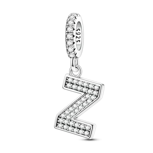 Hapour Letter 925 Sterling Silver Charm with Cubic Zirconia Alphabet A-Z Initial Dangle Charms Beads Pendent DIY Jewelry for Bracelets Necklace - color: Z