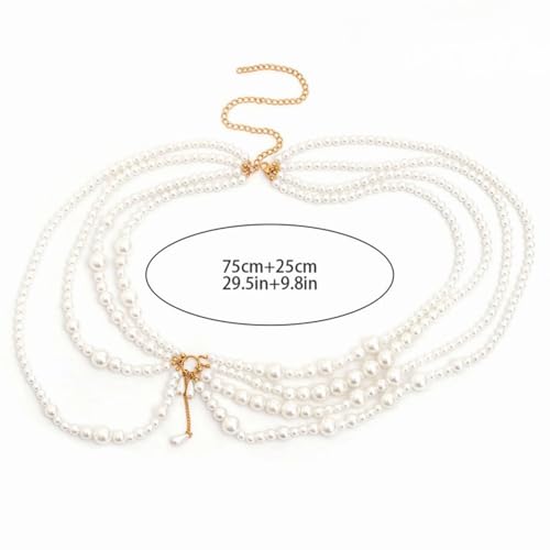 Bikini Multi-Layer Waist Belly Chain Pearl Belly Chain Layered Waist Body Chains Bikini Belly Jewelry Fashion Beach Rave Party Club Body Accessories Jewelry for Women - color: White