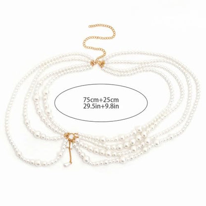 Bikini Multi-Layer Waist Belly Chain Pearl Belly Chain Layered Waist Body Chains Bikini Belly Jewelry Fashion Beach Rave Party Club Body Accessories Jewelry for Women - color: White
