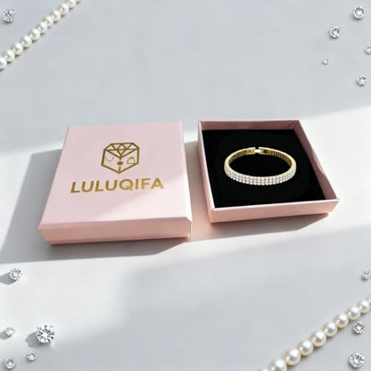 Gold Tennis Bracelets for Women 3-Row Rhinestone Stackable Bangle Bling Zirconia Crystal Silver Chain Dainty Cuff Flexible Fashion Jewelry for Wife Anniversary Mom Her Birthday Gifts - color: Gold