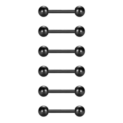 VCMART 12mm-18mm 14G Tongue Rings Nipple Straight Barbells Surgical Steel Body Piercing Jewelry - style: Style D -6pcs, black