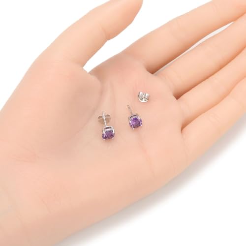 Adabele Authentic Sterling Silver Birthstone Stud Earrings 6mm 8mm Cubic Zirconia Imitation Diamond Gemstone Hypoallergenic Nickel Free Tarnish Resistant Women Fine Jewelry - color: February, size: 6mm/0.84 Carat