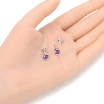 Authentic Sterling Silver Birthstone Stud Earrings 6mm/0.84 Carat Cubic Zirconia Imitation Diamond Gemstone Hypoallergenic Nickel Free Tarnish Resistant Women Men Fine Jewelry - color: February