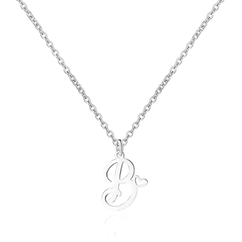 Gold Heart Initial Necklaces for Women, Minimalist Initial Heart Necklaces for Her, Dainty Alphabet Letter Pendant Necklaces Gift Jewelry - color: Silver, style: B