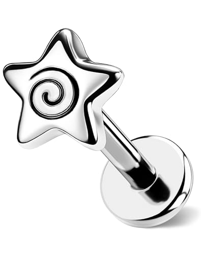OUFER 16G Spiral Star Internally Threaded Flat Back Helix Stud 316L Surgical Stainless Steel 6mm Cartilage Tragus Nose Conch Daith Medusa Labret Piercing Jewelry for Women Men