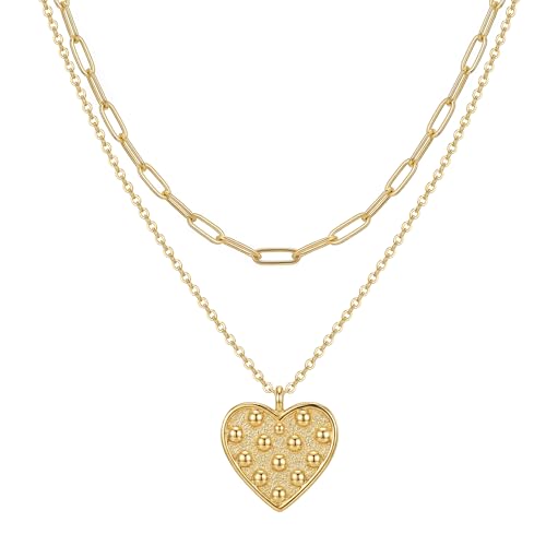 MEVECCO Dainty Pendant Layered Necklaces for Women | 18K Gold Plated Brass, 2-Piece Set With A Choker-Length Upper Layer, Wear Together Or Separately, Refined Everyday Style - style: Layer Dot Heart