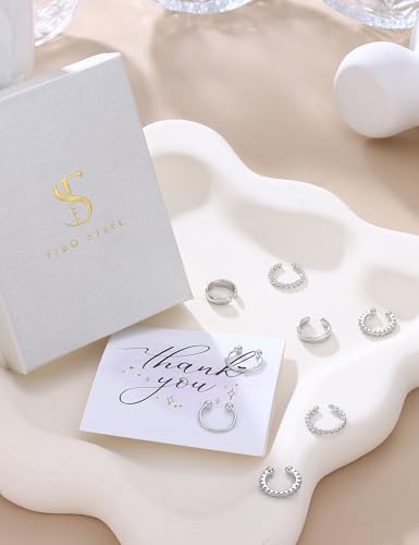 4Pairs 14K Gold Plated Ear Cuff Earrings for Women Non Piercing Jewelry | Hypoallergenic Earring Cuff for Sensitive Ears 14K Gold Silver Plated Non Tarnish Clip On Cartilage Fake Earring Set Trendy - color: Silver Plated Tone