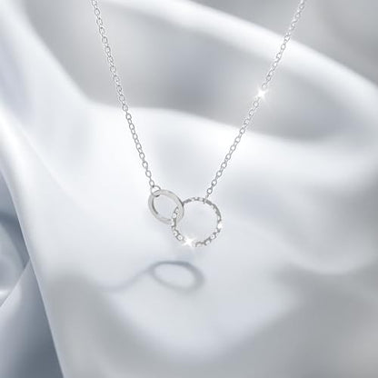 Minimalist Stainless Steel Single or Two Circular Hammered Texture Pendant Necklace for Women, 14K Gold/Silver/Rose Gold Plated Hypoallergenic Stackable Layered Collarbone adjustable Chain Necklace, Dainty Layering Necklace Jewelry Gift - style: Silver Tw