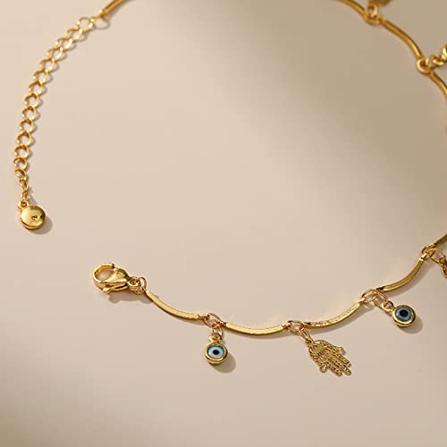 Ankle Bracelets for Women 18K Gold Plated Anklet for Women Gold Charm Anklet Waterproof Summer Beach Foot Chain Jewelry Gifts - style: Evil Eye and Hamsa