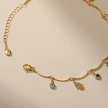 Ankle Bracelets for Women 18K Gold Plated Anklet for Women Gold Charm Anklet Waterproof Summer Beach Foot Chain Jewelry Gifts - style: Evil Eye and Hamsa
