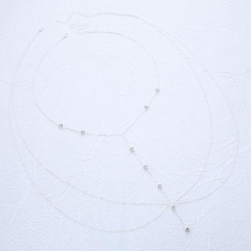 Rhinestone Body Chain Jewelry for Women Layered Diamond Cz Body Necklace Crystal Crossover Belly Waist Chain Bikini Accessory - color: Silver