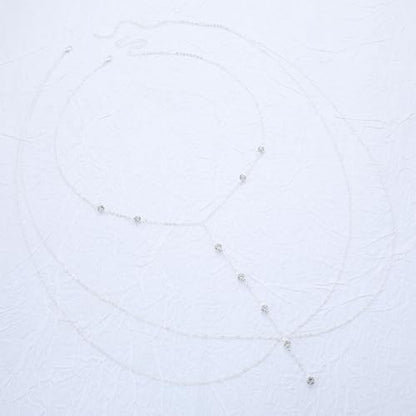 Rhinestone Body Chain Jewelry for Women Layered Diamond Cz Body Necklace Crystal Crossover Belly Waist Chain Bikini Accessory - color: Silver