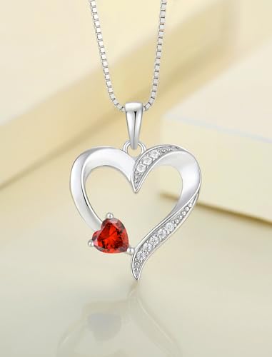 YL Heart Necklace 925 Sterling Silver Love Heart Pendant Birthstone Jewelry for Women - color: 01-garnet-Jan