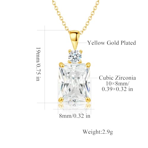 CiNily Rectangular Crystal Necklace for Women Trendy, Pendant Necklace with Chain 14K White Gold | Gold Plated Multicolor Birthstone Pendant Necklaces Boho Jewelry for Christmas Birthday Wedding - color: Gold-White cz