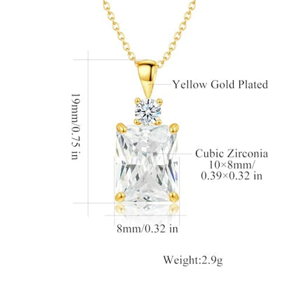 CiNily Rectangular Crystal Necklace for Women Trendy, Pendant Necklace with Chain 14K White Gold | Gold Plated Multicolor Birthstone Pendant Necklaces Boho Jewelry for Christmas Birthday Wedding - color: Gold-White cz