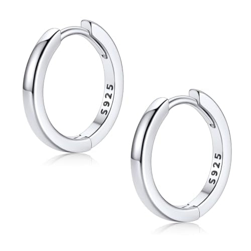 FaithHeart Solid 925 Sterling Silver Small Huggie Hoop Earrings for Women | Silver/Black/Gold/Rose Gold Small Hoop Earrings, Hypoallergenic Lightweight Cartilage Huggie Earrings, Gift Box - color: 01. Blank-Silver, size: 12mm