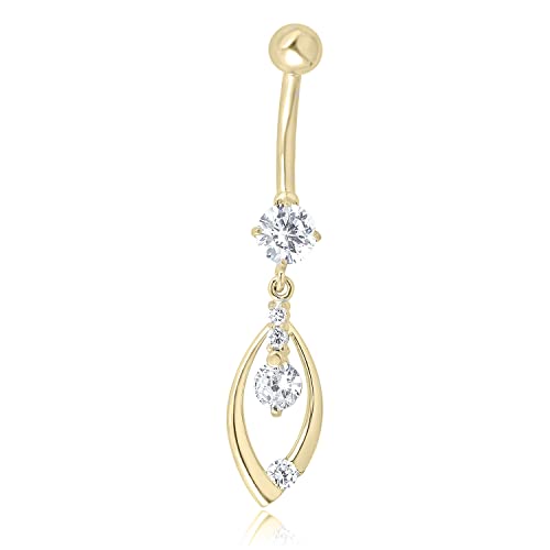AVORA 10K Gold Simulated Diamond CZ Dangling Fancy Teardrop Belly Button Ring Body Jewelry (14 Gauge) - color: Yellow Gold