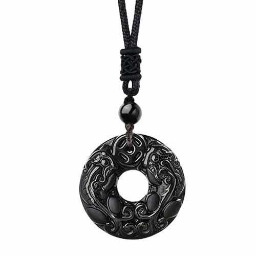 Anjiucc Natural Gemstone Tree of Life Black Obsidian/Golden Obsidian Pendant Necklace for Male and Female Necklace - color: Pi xiu Black obsidian