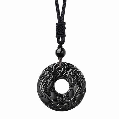 Anjiucc Natural Gemstone Tree of Life Black Obsidian/Golden Obsidian Pendant Necklace for Male and Female Necklace - color: Pi xiu Black obsidian