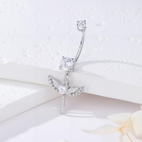 Belly Button Rings 925 Sterling Silver Belly Piercing Jewelry Hypoallergenic Navel Rings Gifts for Women - style: Angel Wings