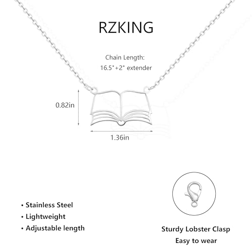 RZKING Silvery Necklace for Women, Gifts for Friend Mom Daughter Teacher - style: Book