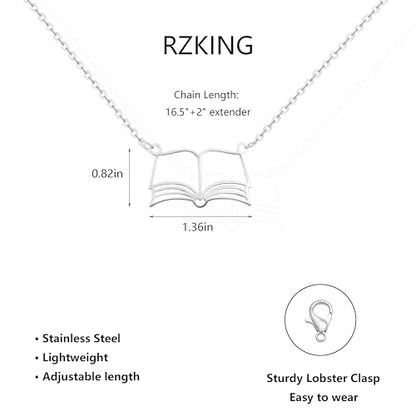 RZKING Silvery Necklace for Women, Gifts for Friend Mom Daughter Teacher - style: Book