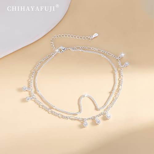 Sterling Silver Ankle Bracelets for Women 14K Gold Waterproof Layered Braided Chain Knot Charm Stackable Adjustable Non Tarnish Nickel Free Anklets Bracelet for Summer Beach Jewelry - color: silverD
