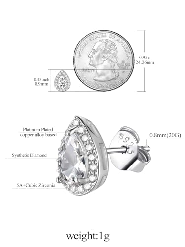 FindChic Birthstone Earrings for Women, Round/Heart/Square/Teardrop Earrings with 925 Sterling Silver Posts & Push Backs, Hypoallergenic Studs with Cubic Zirconia, 12 Months Jewelry with Gift Box - style: 04. April-Diamond (Teardrop)
