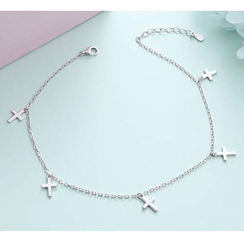 Anklet for Women S925 Sterling Silver Beach Foot Adjustable Ankle Bracelet - style: Cross