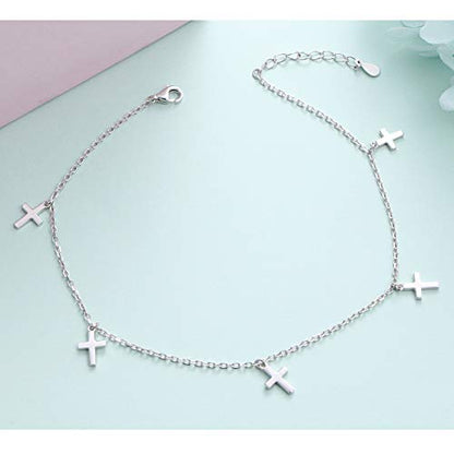 Anklet for Women S925 Sterling Silver Beach Foot Adjustable Ankle Bracelet - style: Cross