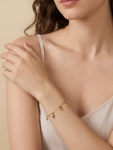 14K Gold Heart Charm Bracelet for Women, Dainty Cute Gold Plated Link Chain Bracelets, Women's Trendy Jewelry Gift