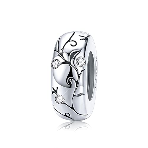 BISAER Stopper Beads Spacers Charms for Bracelets 925 Sterling Silver Clips | Original Spacer Charms Safety Chain Fit 3mm Bracelet Stopper Beads with 5A Cubic Zirconia DIY Accessories for Women - color: Vine Stopper