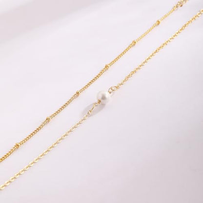 Cuzmly Bracelets for Women, Waterproof 14K Gold/Silver Plated Stackable Bracelets for Women Non Tarnish Trendy Dainty Paperclip Figaro Box Herringbone Hand Chain Bracelet Pack Stack Adjustable Jewelry for Women - style: 2 Single Pearl