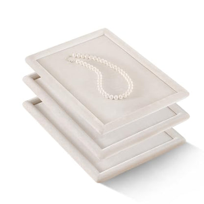 Velvet Jewelry Display Tray for Ring Earrings Necklace Bracelet Flat Tray - color: Beige, size: 12.99 × 9.06 in