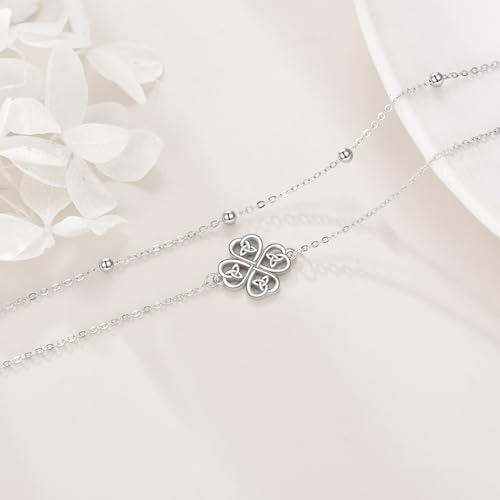 Four Leaf Clover/Chakra Leaf Anklets 925 Sterling Silver Double Layered Chain Women's Anklets Jewelry Gifts - style: Four Leaf Clover Anklets