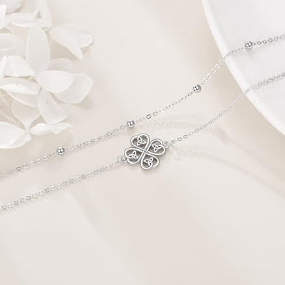 Four Leaf Clover/Chakra Leaf Anklets 925 Sterling Silver Double Layered Chain Women's Anklets Jewelry Gifts - style: Four Leaf Clover Anklets