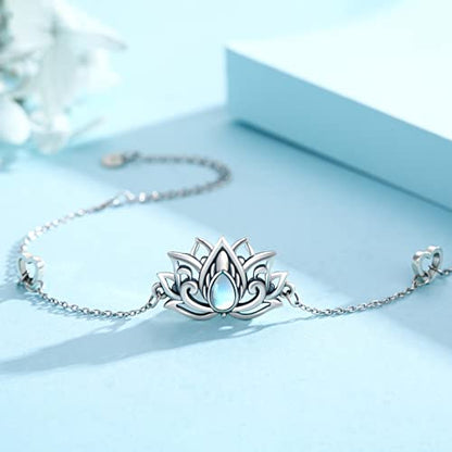925 Sterling Silver Bohemia Hawaiian Beach Mermaid Floral Bracelet Birthday Graduation Gifts for Women with Gifts Box - style: 23B-Lotus(Moonstone)