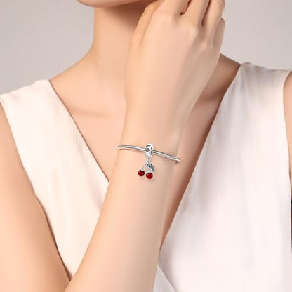 925 Sterling Silver Bead Charm for Pandora Bracelets and Necklaces,Pink Bow Cherry Butterfly Blue Ocean Pendant Bead Charms Jewelry Present Valentines Gifts for Wife/Girlfriend Women - style: Cherry Charms