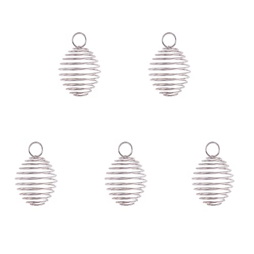 LiQunSweet 10 Pcs Stainless Steel Round Wire Pendants Spiral Wrap Around Bead Cage Stone Holder Charm for Jewelry Making DIY Findings - color: Stainless Steel Cage_20mm