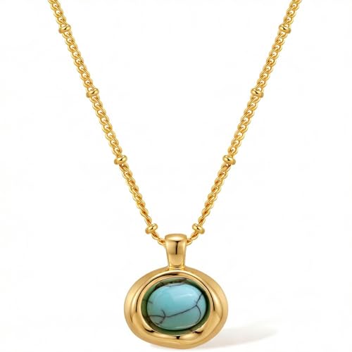 Jean Beau Gold Stone Pendant Necklaces for Women, Chunky Gemstone Dangle Necklace Wedding Prom Fashion Jewelry Gift - color: Turquoise Blue